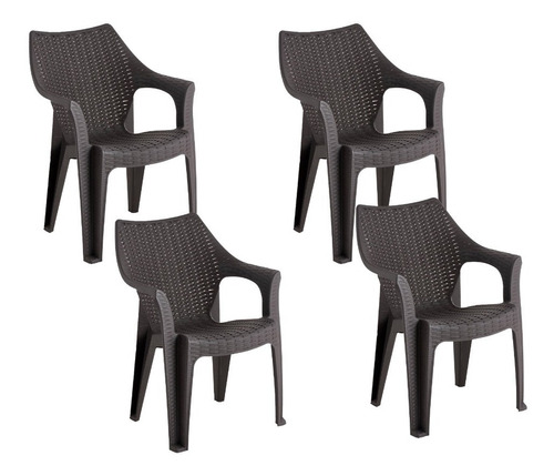 Set Terraza 4 Sillas Rattan Con Brazos Modelo Aruba