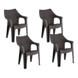 Set Terraza 4 Sillas Rattan Con Brazos Modelo Aruba