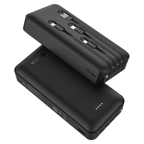 Power Bank 20000mah Batería Portátil 1hora Gar159 Negro Con 4 Cables Incorporados Compatible Con iPhone Samsung Xiaomi Huawei