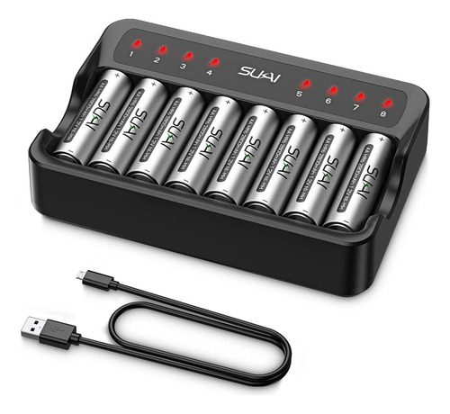 Baterías Aa Recargables Con Cargador, Sukai 8 Pack De 2800ma