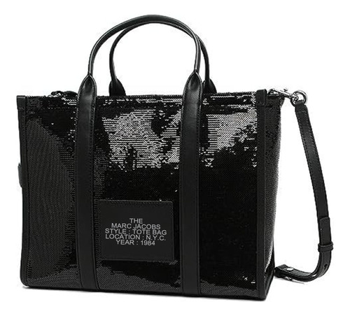 Thetotebag Marca Bolso Mano Mujer Negro Brillante Compras