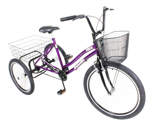 Triciclo Bicicleta 3 Rodas Aro 26 Freio V-brake Roxo