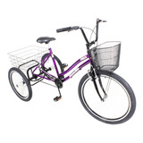 Triciclo Bicicleta 3 Rodas Aro 26 Freio V-brake Roxo