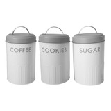 Jogo 3 Latas Porta Mantimentos Coffee Cookies Sugar 18x10cm