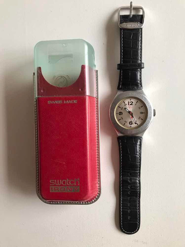Reloj Swatch Irony Malla De Cuero Negra Orig. Suiza. Envío
