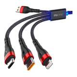 Cable De Carga Rapida Reforzado 3 En 1 Micro Usb Tipo C 