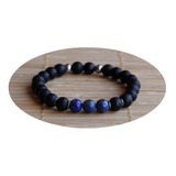 Pulsera Piedras Naturales Ónix Negro Mate Lapislázuli Acero