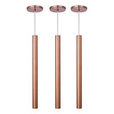 Kit 3 Pendente Tubo Rose Gold 50cm Cabo Cristal Led Quente Iluminar Ambiente