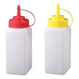 Dispensador Para Salsa Cuadrado Pack 2 Und 600ml C/u Color Amarillo Y Rojo