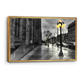 Cuadro De Madera Con Poster Calle Iluminada Faroles 45x70cm