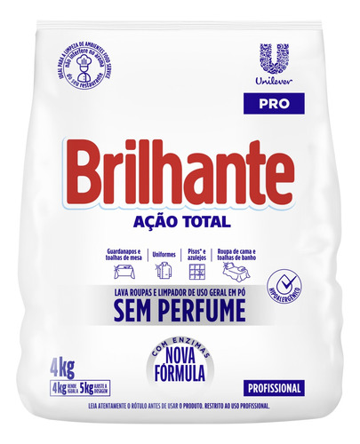 Sabão Em Pó Sem Perfume 4kg Brilhante