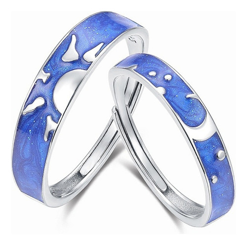 Anillos Ajustable Plata 925 Pareja Cielo Estrellado Sol Luna