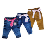 Kit 3 Calças Bebe Meninas Com Lycra Tamanho 01 A 11 Meses