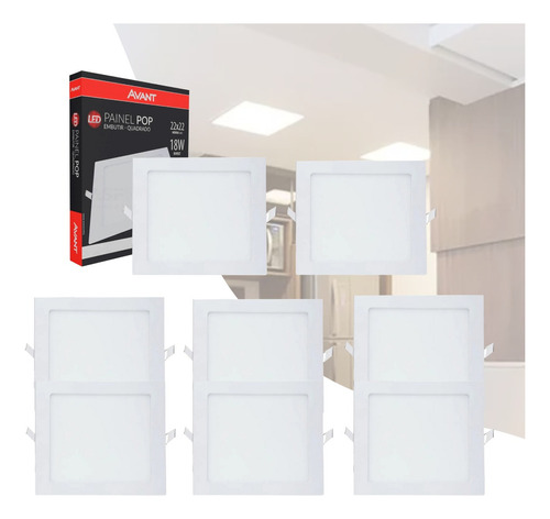 Kit 8 Plafon Painel Embutir Quadrado Led 18w 6500k Bco Frio Cor Branco 110v/220v