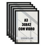 Kit 5 Quadro Moldura A3 30x42 Com Vidro Poster Certificado