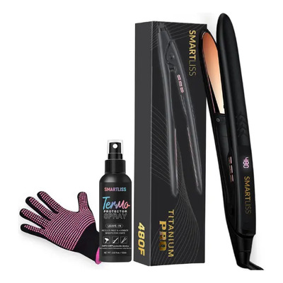 Plancha Smart Liss Titanio Puro + Guante + Termo Protector Color Negro | Envío gratis