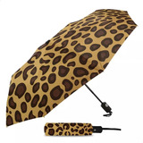 Paraguas Corto Automático Plegable Color Negro Diseño De La Tela Animal Print