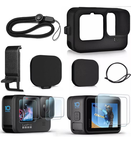 Kit Funda Silicon + Cristal Templado Correa Gopro 9 10 11