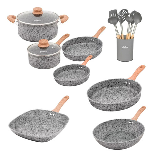  Set Stone Ollas Sartenes Wok Bife Hudson Induccion Forjado 