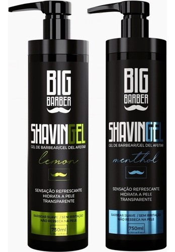 Kit Shaving Gel Big Barber Lemon + Mentol Atacado 2 Unidades