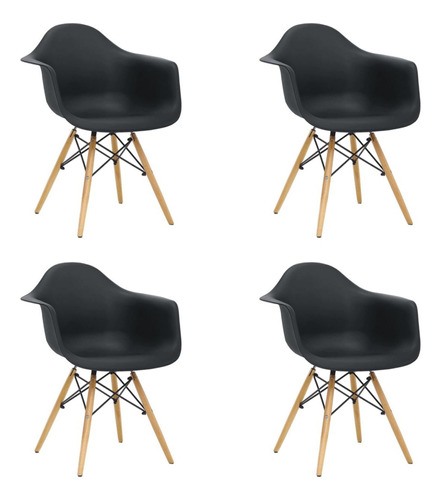 Sillón De Comedor Diseño Eames Color Negro - Sillón Eames X4