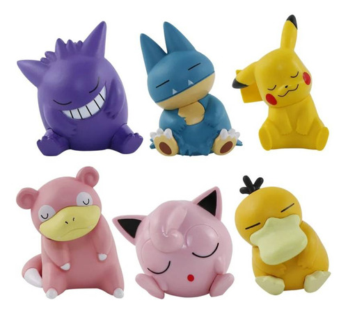 6 Figuras Colección Dormidos Pikachu Gengar Munchlax Set 