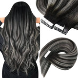 Extensiones De Cabello 100% Humano Negro Gris 18in 50gramos