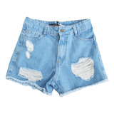 Short Mujer Jean Tiro Alto Mom Urbano Denim Roturas Verano