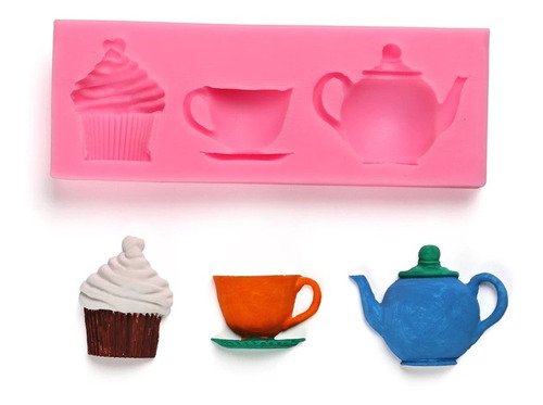 Molde Silicona Taza Tetera Cupcake Fondant Porcelana Fria 