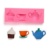 Molde Silicona Taza Tetera Cupcake Fondant Porcelana Fria 