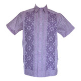 Guayabera Bordada Modelo Izamal Jaspe Lila En Lino Flame 