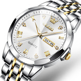 Reloj Impermeable Para Hombres Olevs 9931 White And Gold