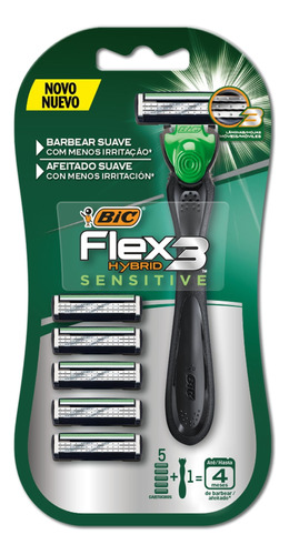 Rasurador Rastrillo Bic Flex 3 Hybrid Sensitive Hombre 6 Pzs