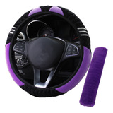 Kit Funda Cubre Volante Accesorio Auto Mujer Felpa Gato 2pzs