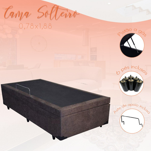 Cama Box Bau Solteirão 0,96 X 2,03  Blindada Super Reforçada