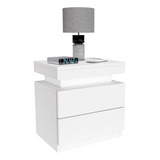 Mesa De Luz 2 Cajon Moderna Mesita Melamina Minimal Blanco