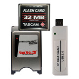 Kit Cartão Cf 32mb Tascam +adaptador Pcmcia + Leitor Usb