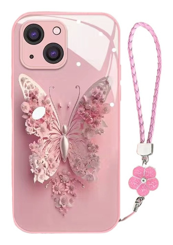 Funda De Teléfono Con Mariposa Rosa Y Cordón