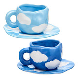 Juego De Tazas De Café Cloud Ceramic Con Platillo, Bonita Ta