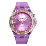 Reloj Mujer Skmei 1553 Minimalista Elegante Clasico Luz Rgb Color De La Malla Morado