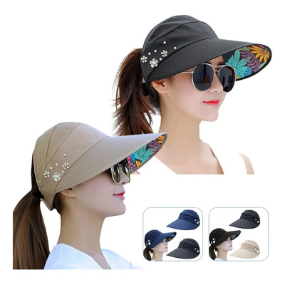 Krelvixos 2pz Gorra Sombrero Para Sol Dama Mujer Playa Protección Solar Uv Plegable Para Mujer Gorra De Playa Con Cola De Caballo Para Viajar,senderismo,correr,ciclismo,deportes | MercadoLibre
