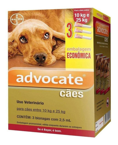 Pipeta Antiparasitário Para Pulga Elanco Advocate Para Cão De 10kg A 25kg