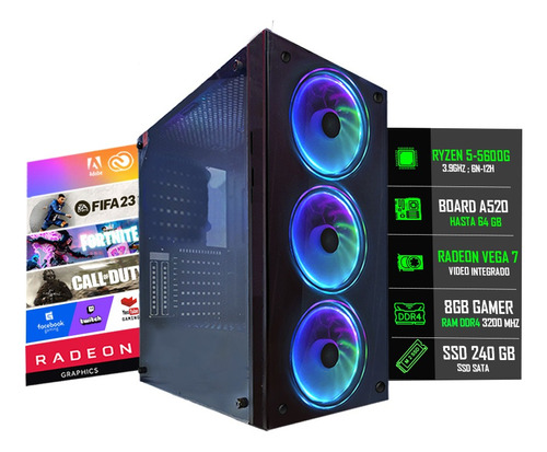 Torre Cpu Gamer Amd Ryzen 5 5600g + 8gb + Ssd 240 + Win @pd 