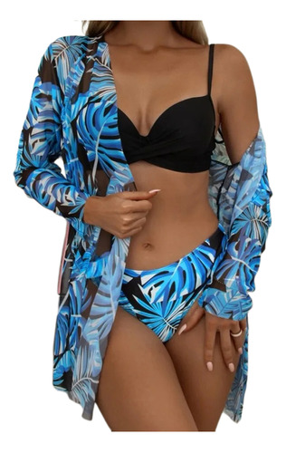 Saida De Praia Longa Tule Feminino + Biquini Premium 3peças