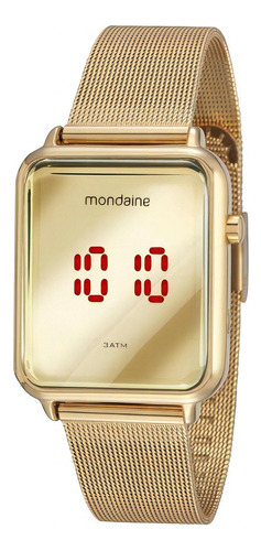 Relógio Feminino Mondaine Digital Quadrado Dourado