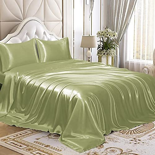 Sabanas King Satinadas Con Fundas Para Almohada Verde Claro