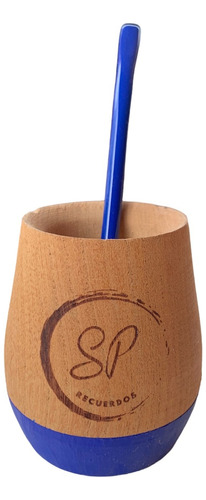 Mate Madera Personalizado Grabado Pintado Con Bombilla X80