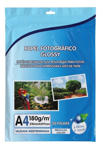 Papel Fotográfico Branco 50 Folhas Premium Glossy A4 180g