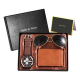 Reloj + Cartera Caballero Casual Elegante ! Correa Café/cobre + Lentes