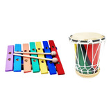 Mini Tambor Infantil + Xilofone - Kit Musical Educativo